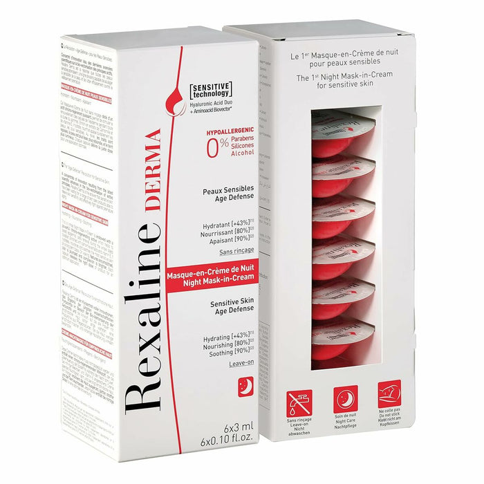 Feuchtigkeitsspendende Nachtmaske Rexaline Derma 3 ml x 6 Empfindliche Haut