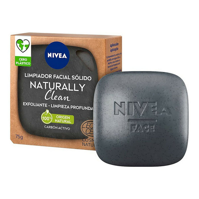 Gel nettoyant visage Naturally Clean Nivea 94491 Solide Exfoliant Charbon actif 75 g