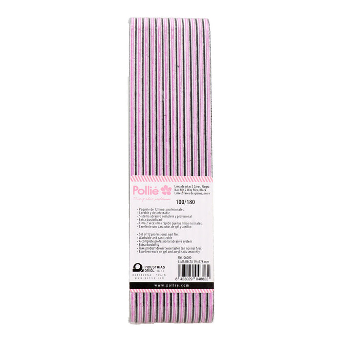 Nail file Eurostil 100/180 Black Padded 12 Units