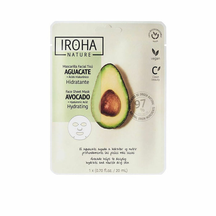 Feuchtigkeitsspendend Gesichtsmaske Iroha Nature Mask Avocado Hyaluronsäure (1 Stück) (20 ml)